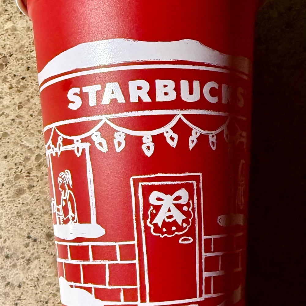 Starbucks Red Cup with White Holiday Sketch